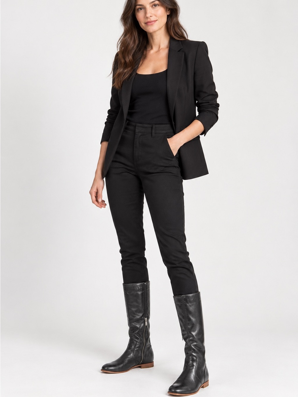 Frye Black Tall Leather Combat Boots
